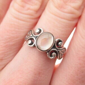 Charles Winston Sterling Silver Vintage Real MOP Modernist Floral Ring Size 6.5